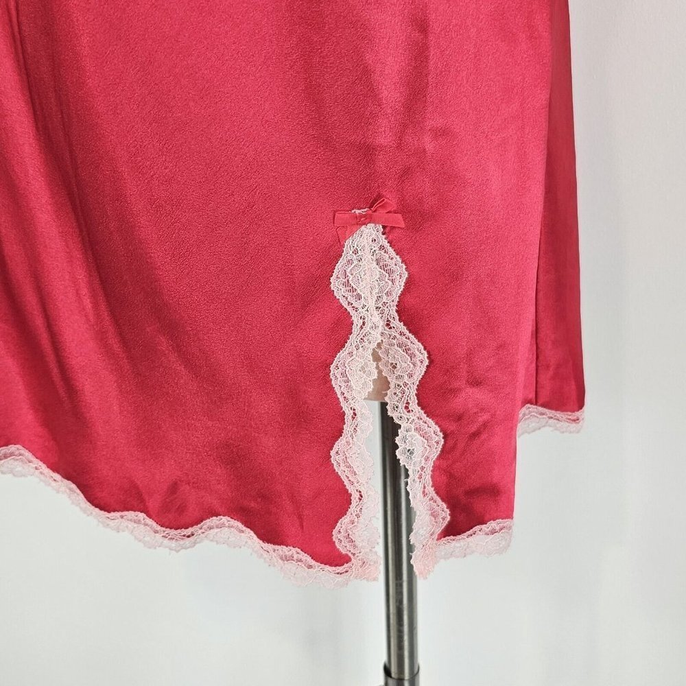 Victorias Secret Chemise Slip Dress Medium Red Babydoll Satin Lace Coquette Y2K - Picture 7 of 13